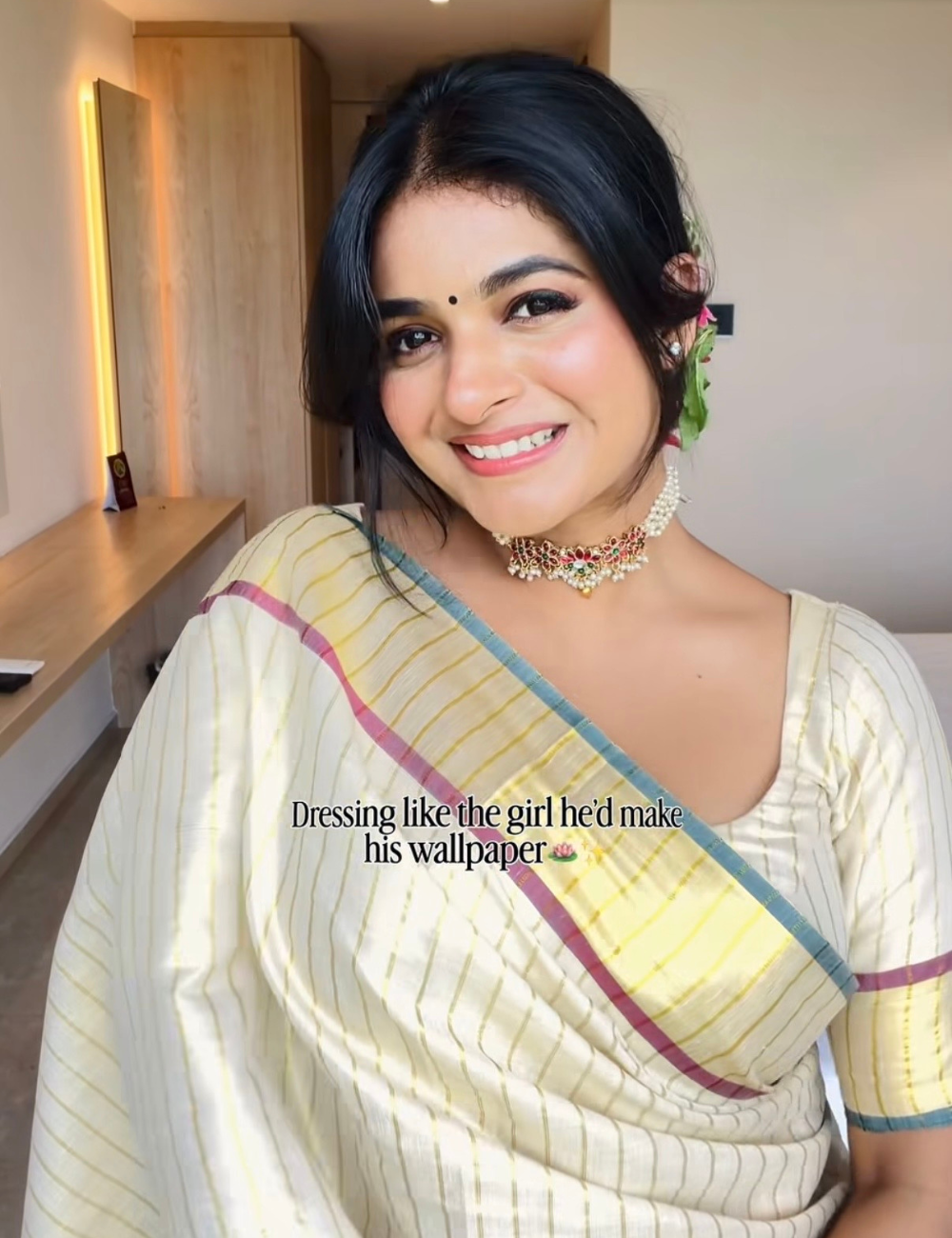 Handloom Kasavu Tissue Saree with Stripes For Women