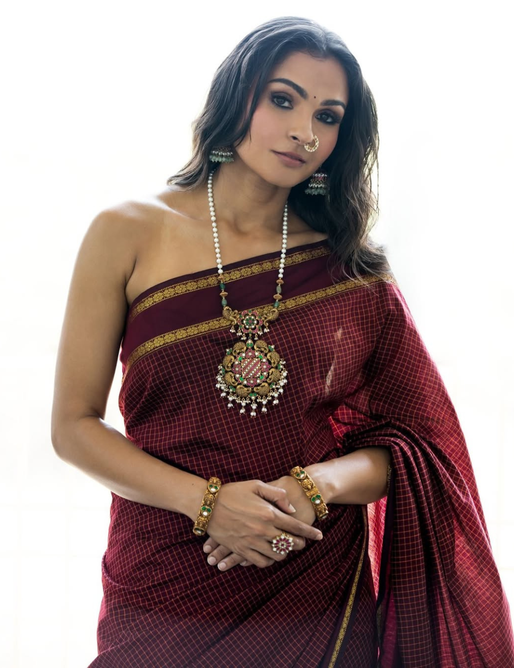 Brown - Andrea Jeremia inspired Silk Cotton Saree