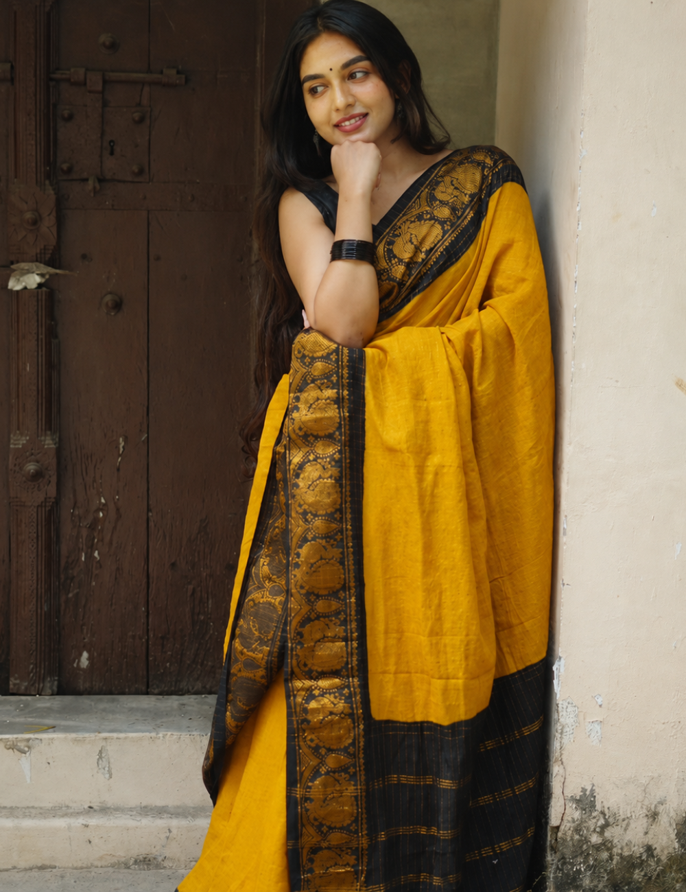 Mustard Yellow Sungadi Cotton Saree