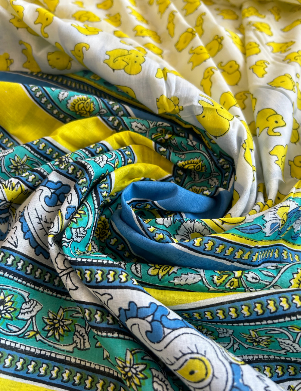 Yellow Printed Mul Cotton Saree