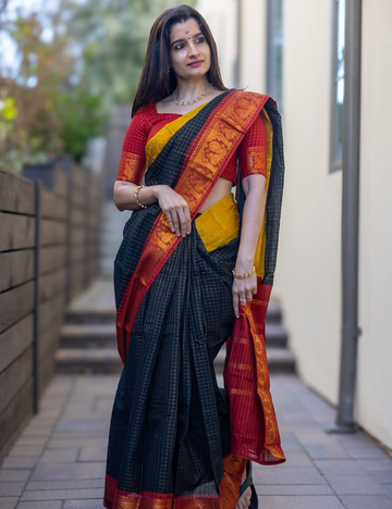 Black - Sungadi Cotton Saree