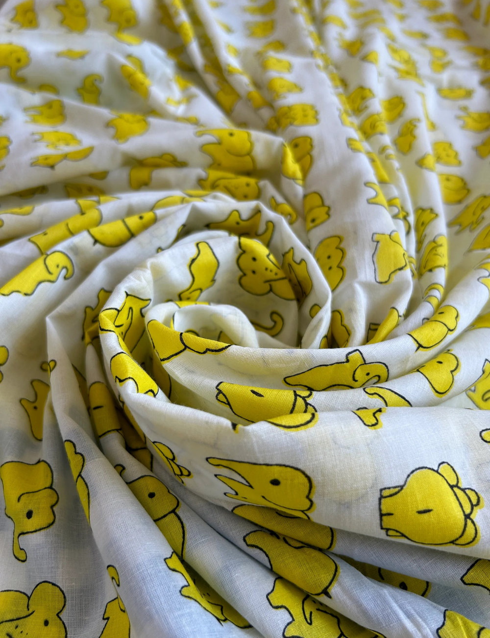 Yellow Printed Mul Cotton Saree
