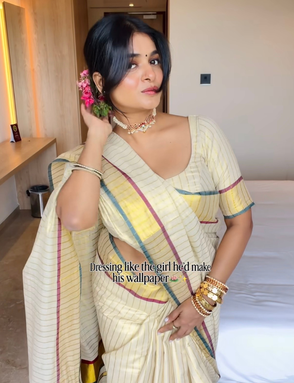 Handloom Kasavu Tissue Saree with Stripes For Women