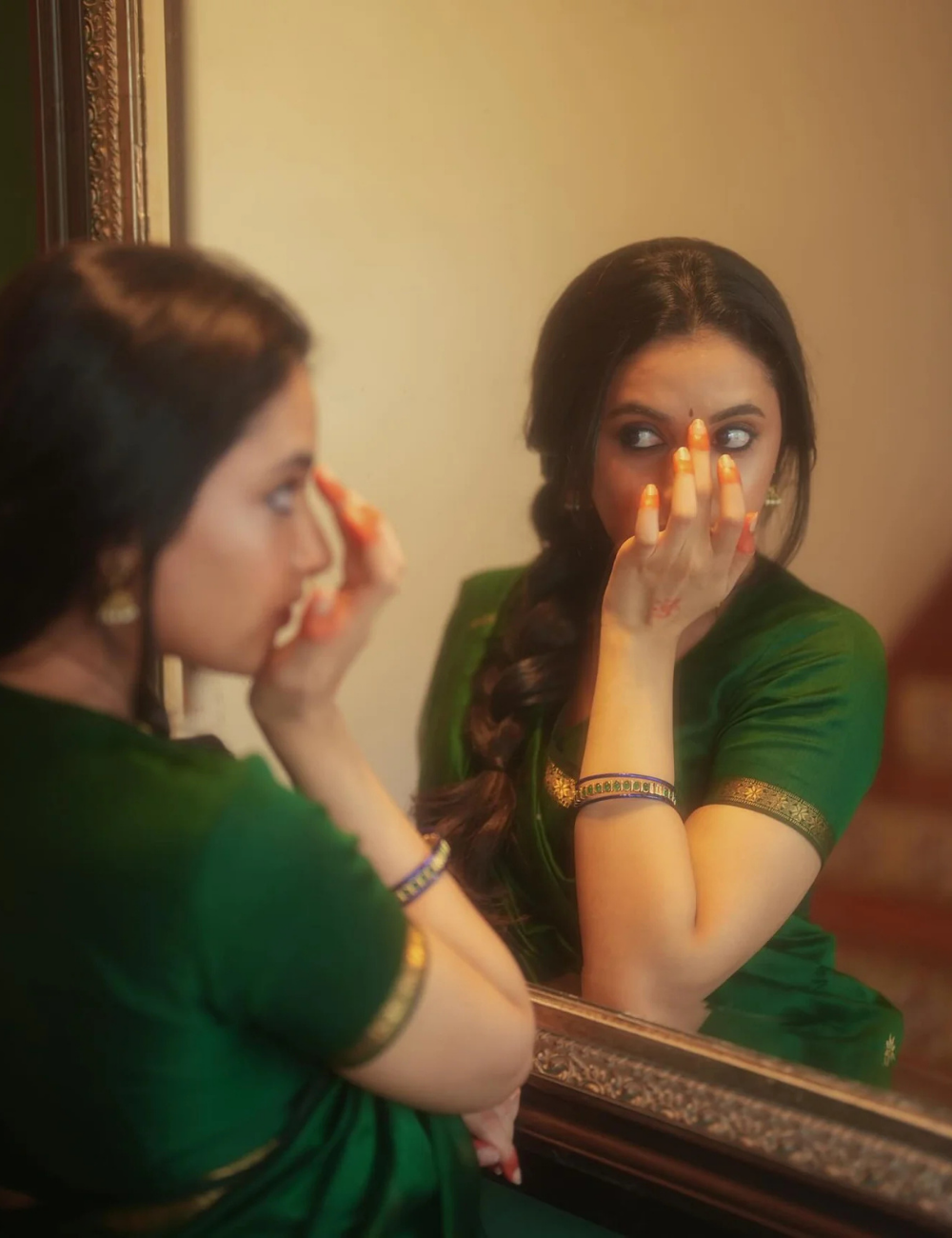 Priyanka Mohan inspired Bottle Green - Silk cotton Handloom Saree