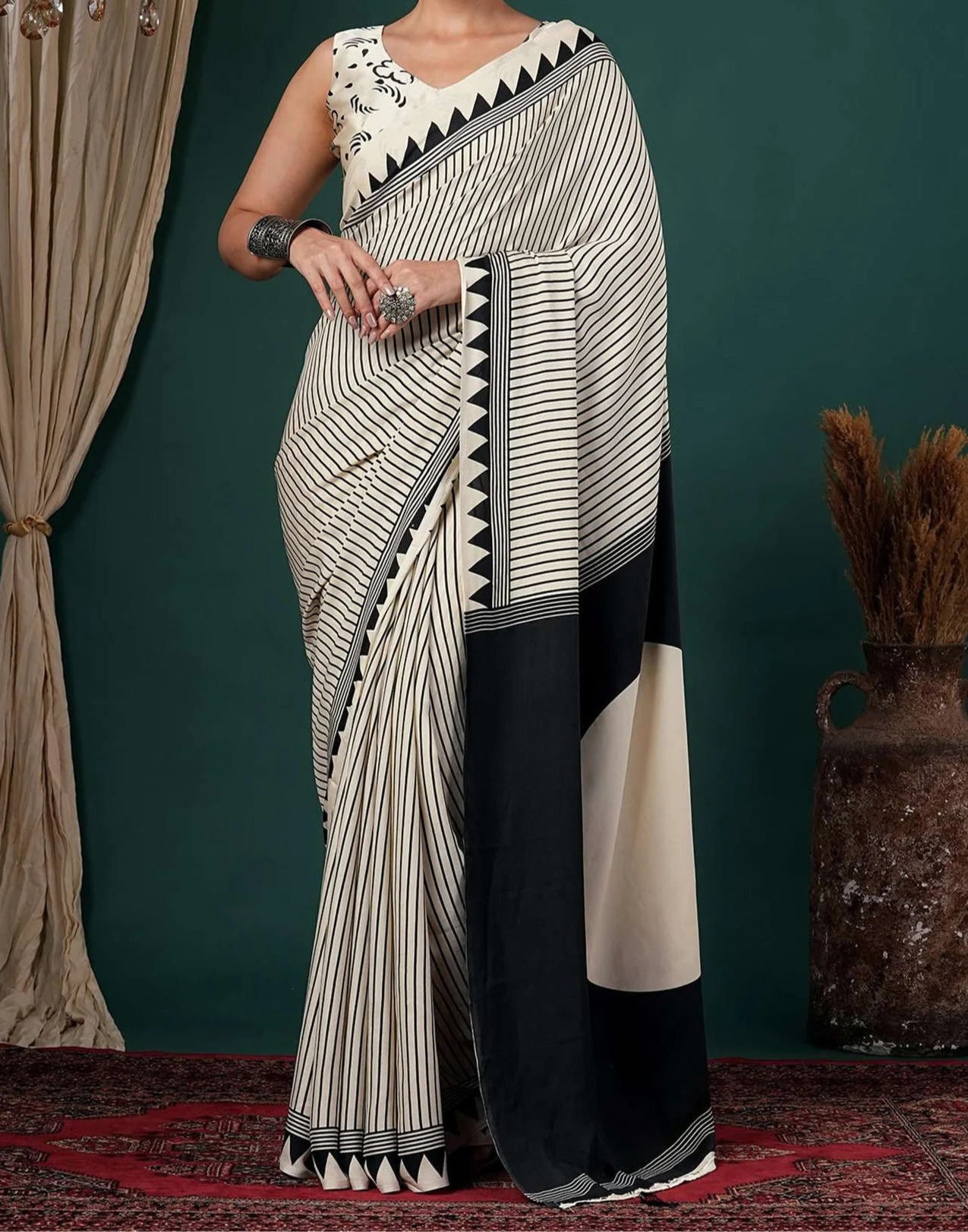 White Modal Satin Silk Saree