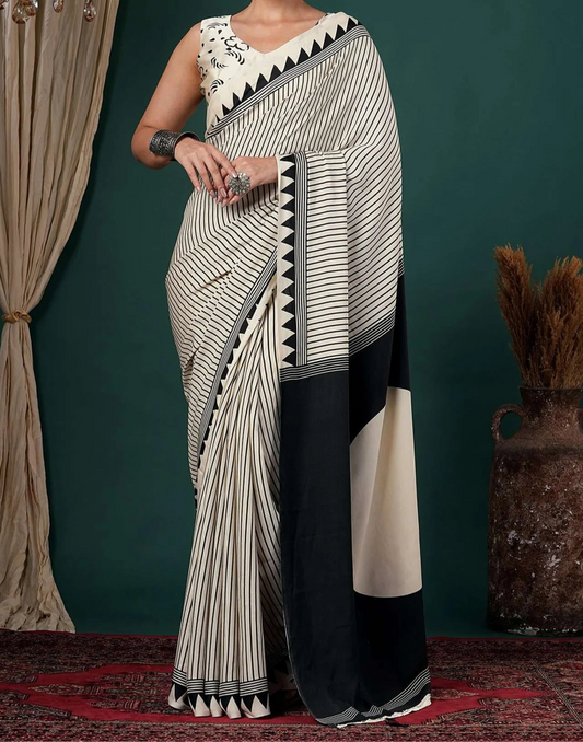 White Modal Satin Silk Saree