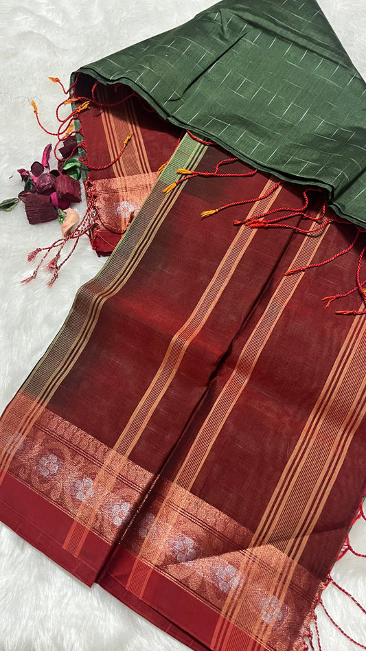 Pachchaippoovey - Bottle Green Valainaar Pattu (Banana Pith Silk) saree