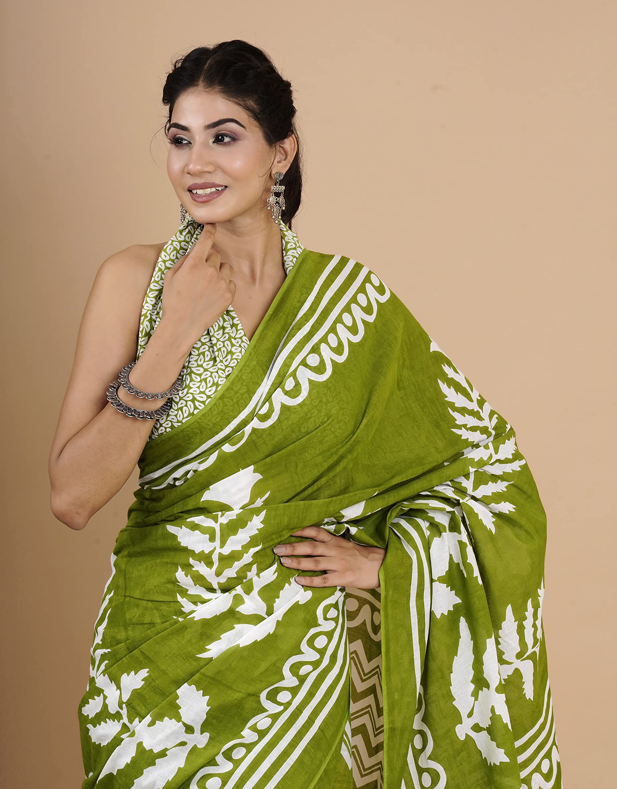 Green Jaipuri Printed Mul Cotton Saree