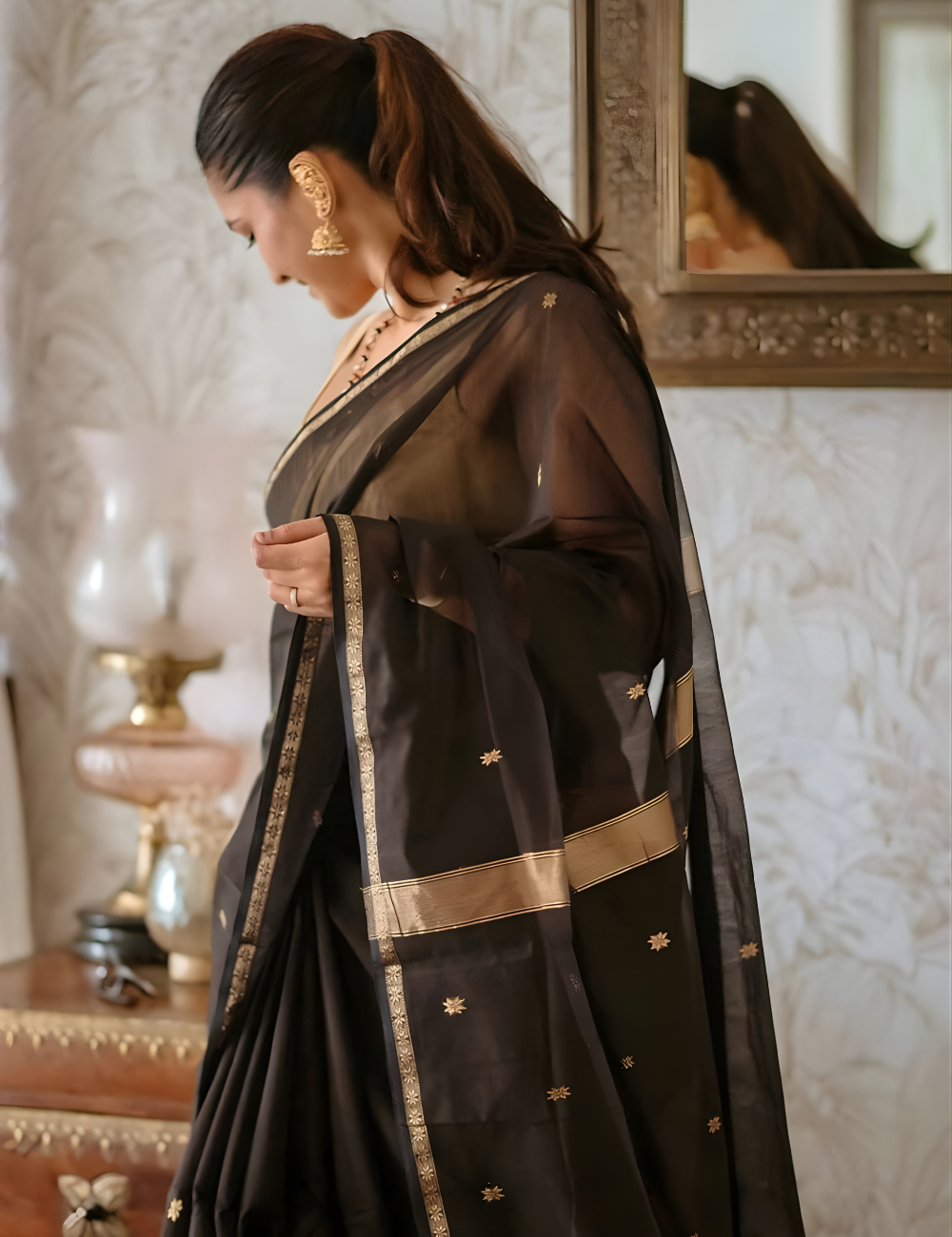 Black - Silk cotton Handloom Saree