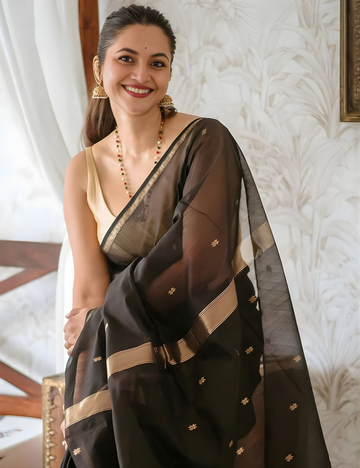 Black - Silk cotton Handloom Saree
