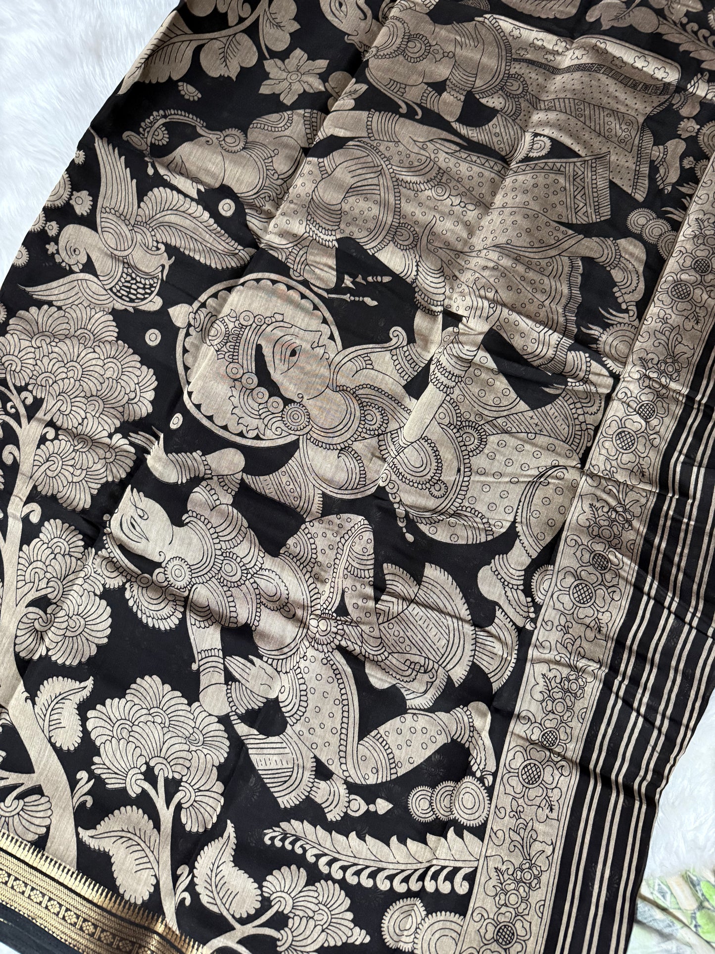 Maroon Traditional Kalamkari Silk Nizam Border Saree