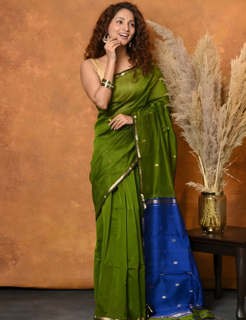 Light Green and Blue - Silk cotton Handloom Saree