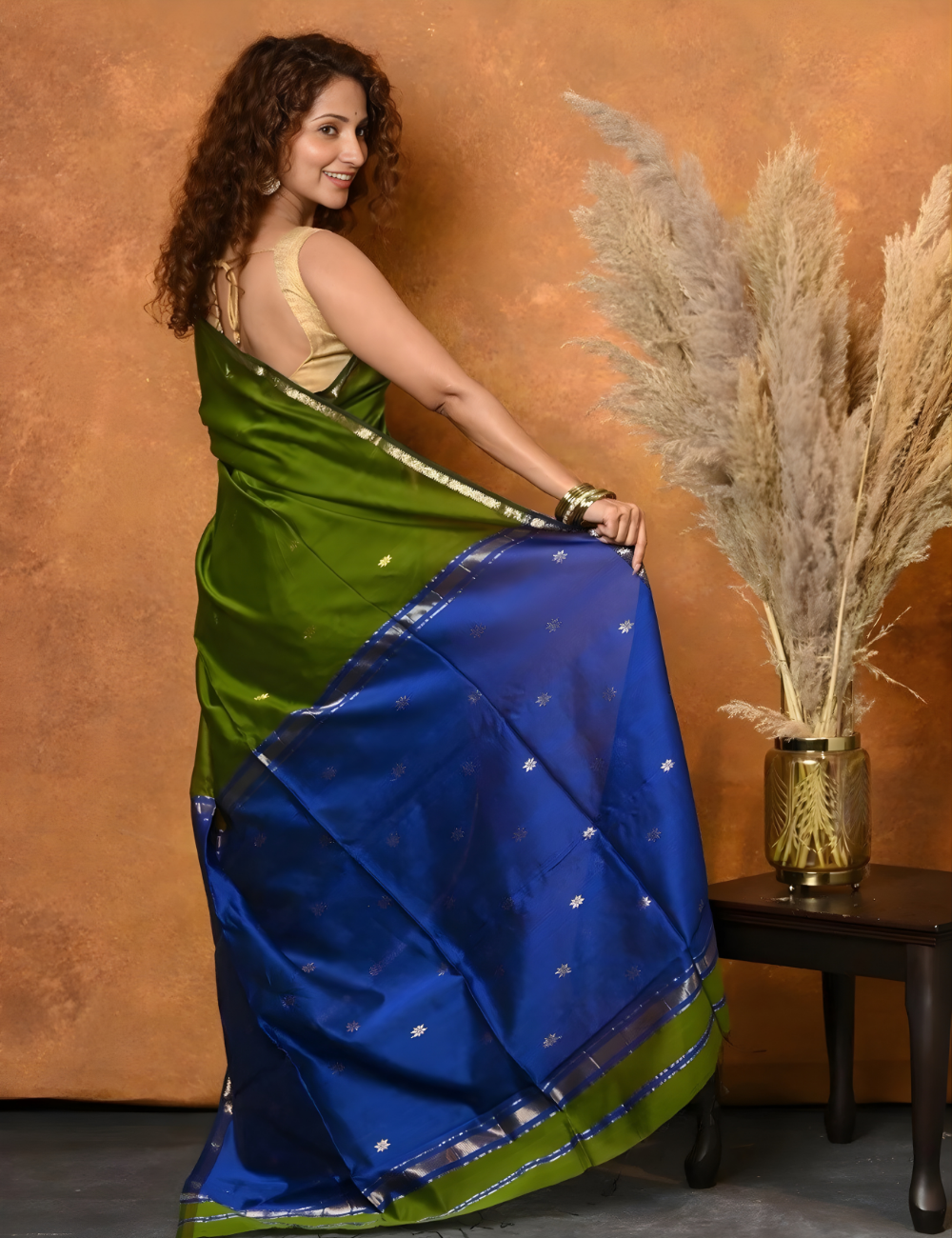 Light Green and Blue - Silk cotton Handloom Saree