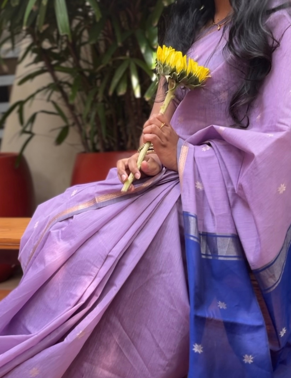 Lavender and Blue - Silk cotton Handloom Saree
