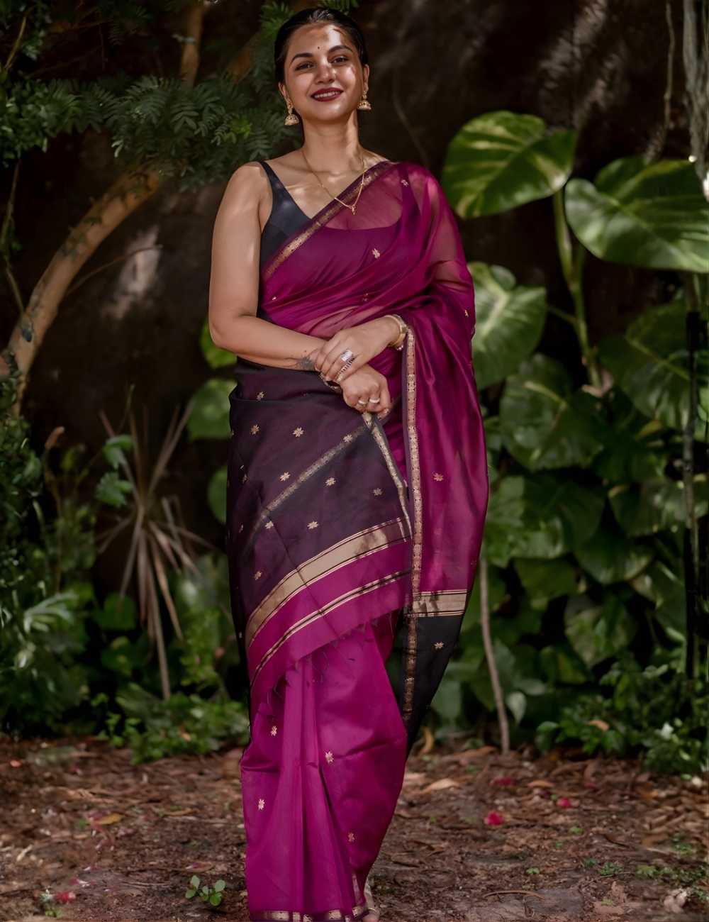 Jamun and Black - Silk cotton Handloom Saree