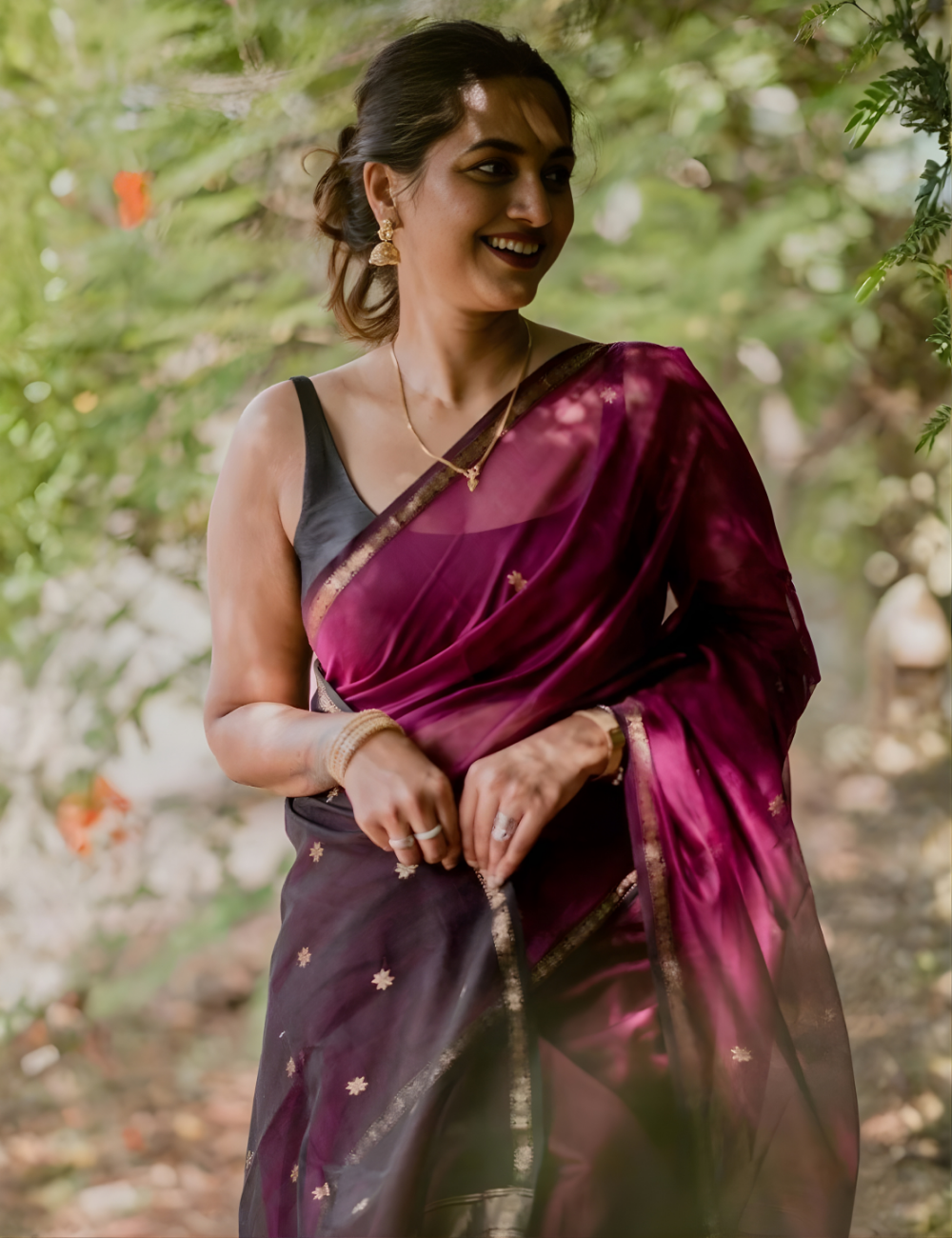 Jamun and Black - Silk cotton Handloom Saree