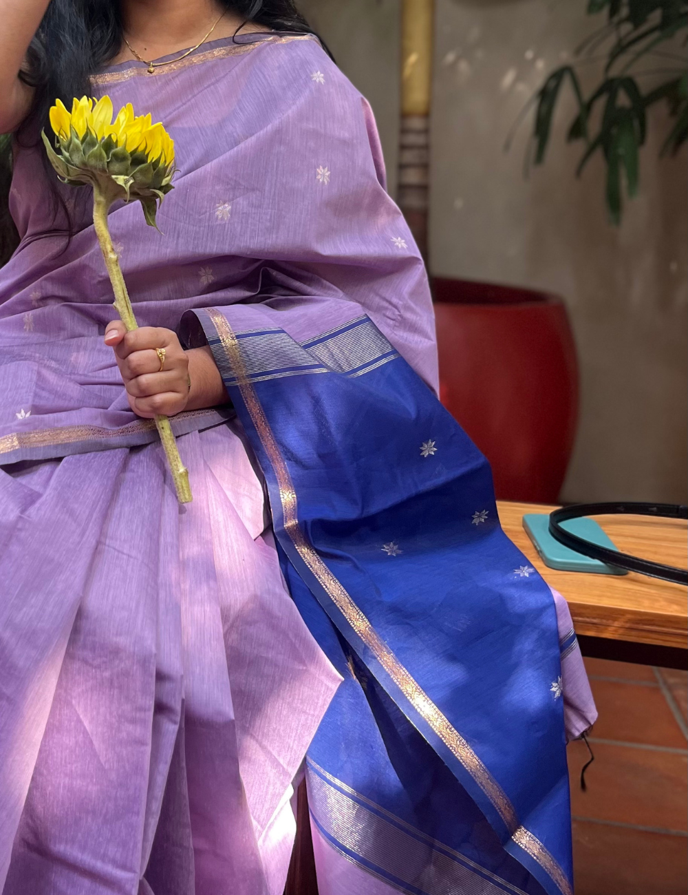 Lavender and Blue - Silk cotton Handloom Saree