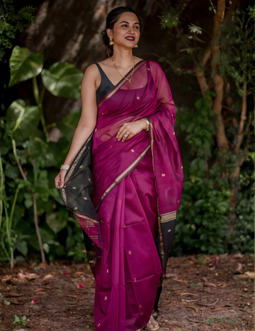 Jamun and Black - Silk cotton Handloom Saree