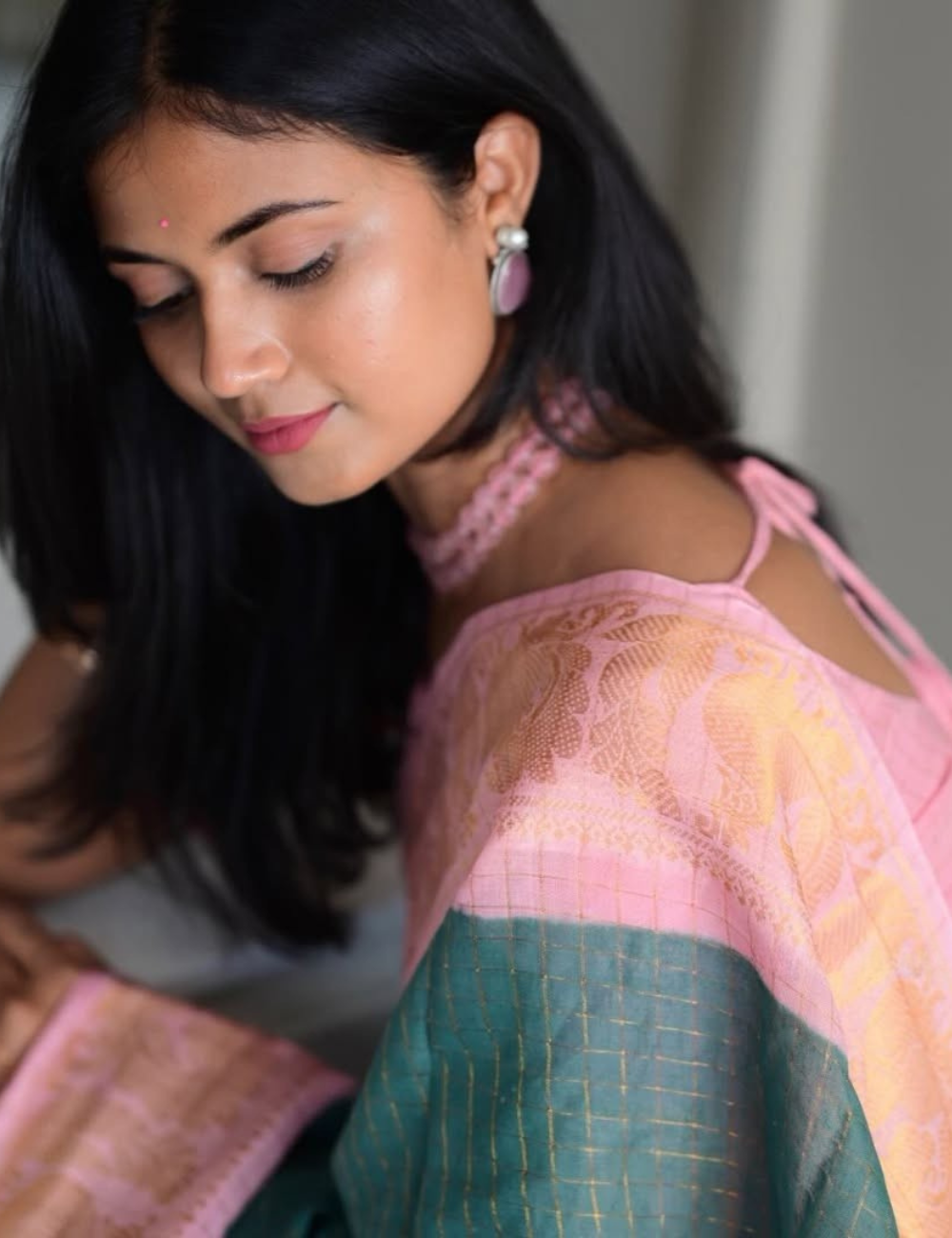 Dusty Teal Blue - Sungadi Cotton Saree