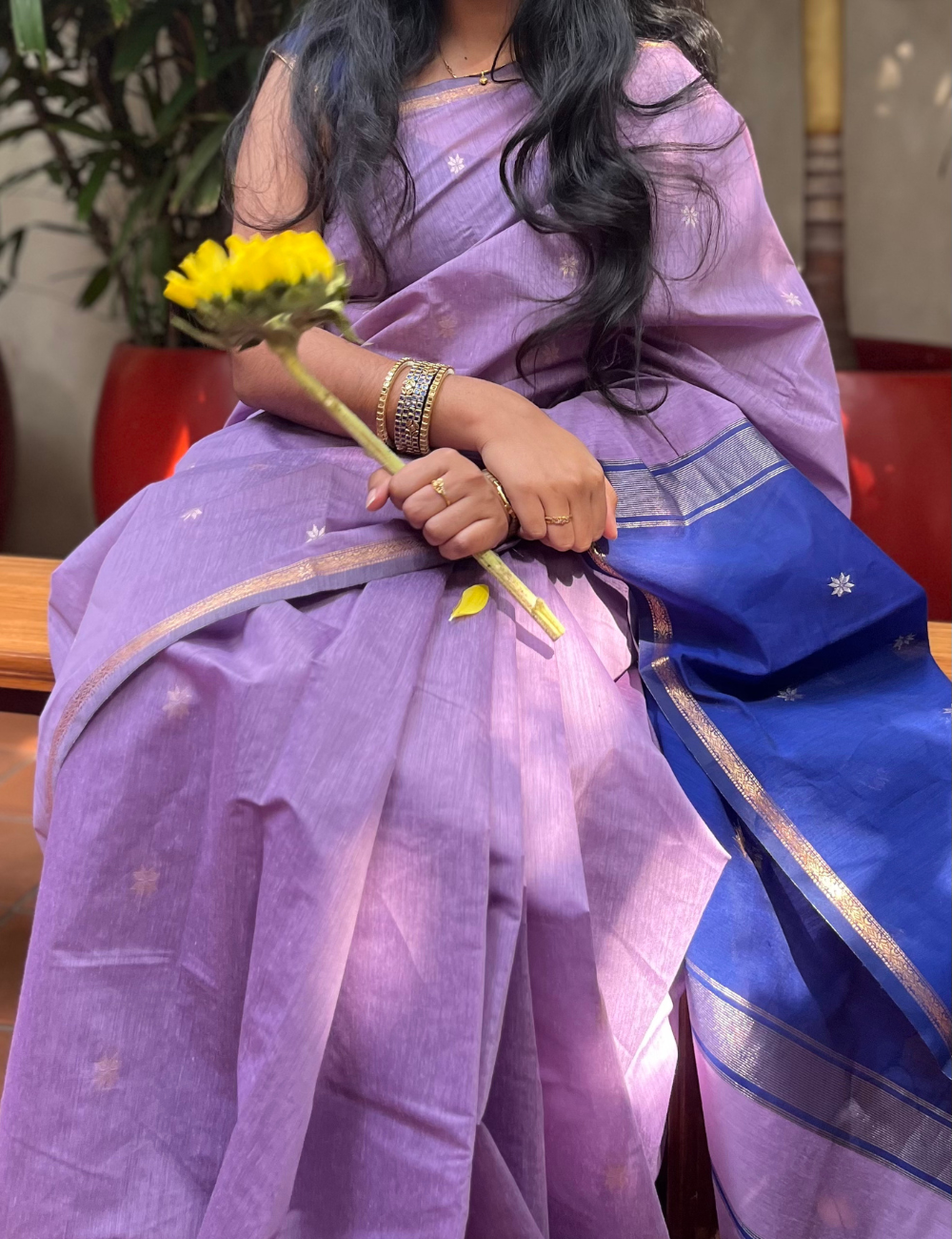 Lavender and Blue - Silk cotton Handloom Saree