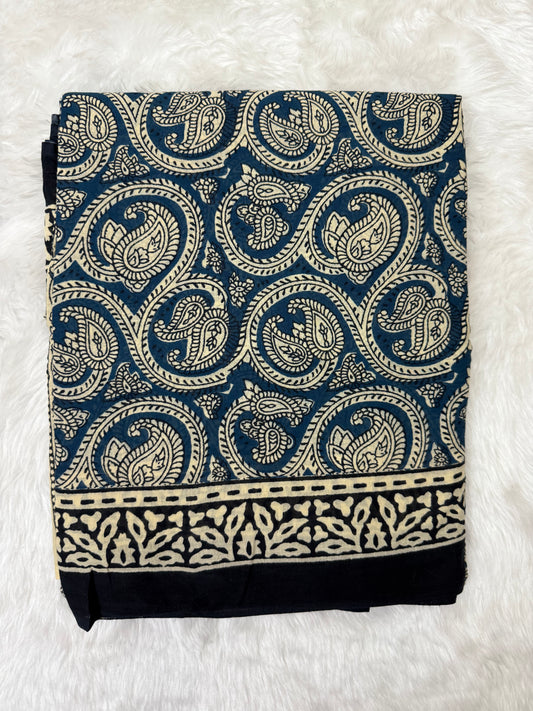 Indigo Mul Cotton Saree