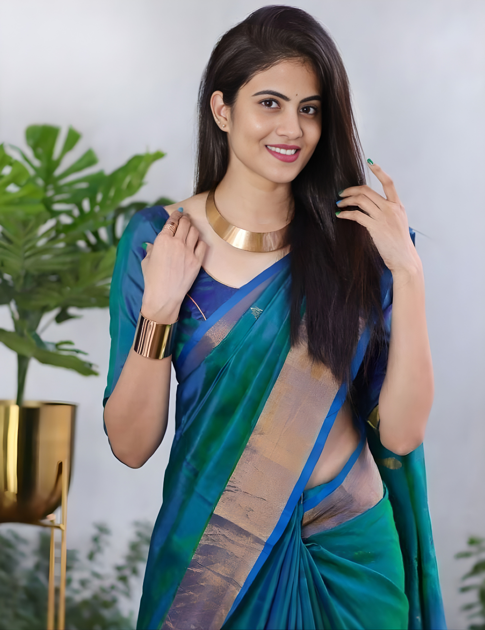 Peacock Green Kanchi Soft Silk Saree – Handloom Semi Silk