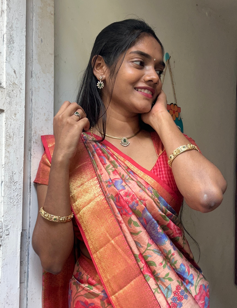 Peach pink Patola Silk Saree