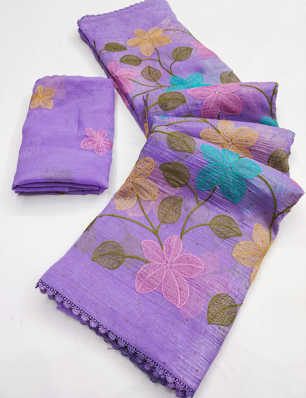 Lavender Viscose Saree with Floral Thread Work