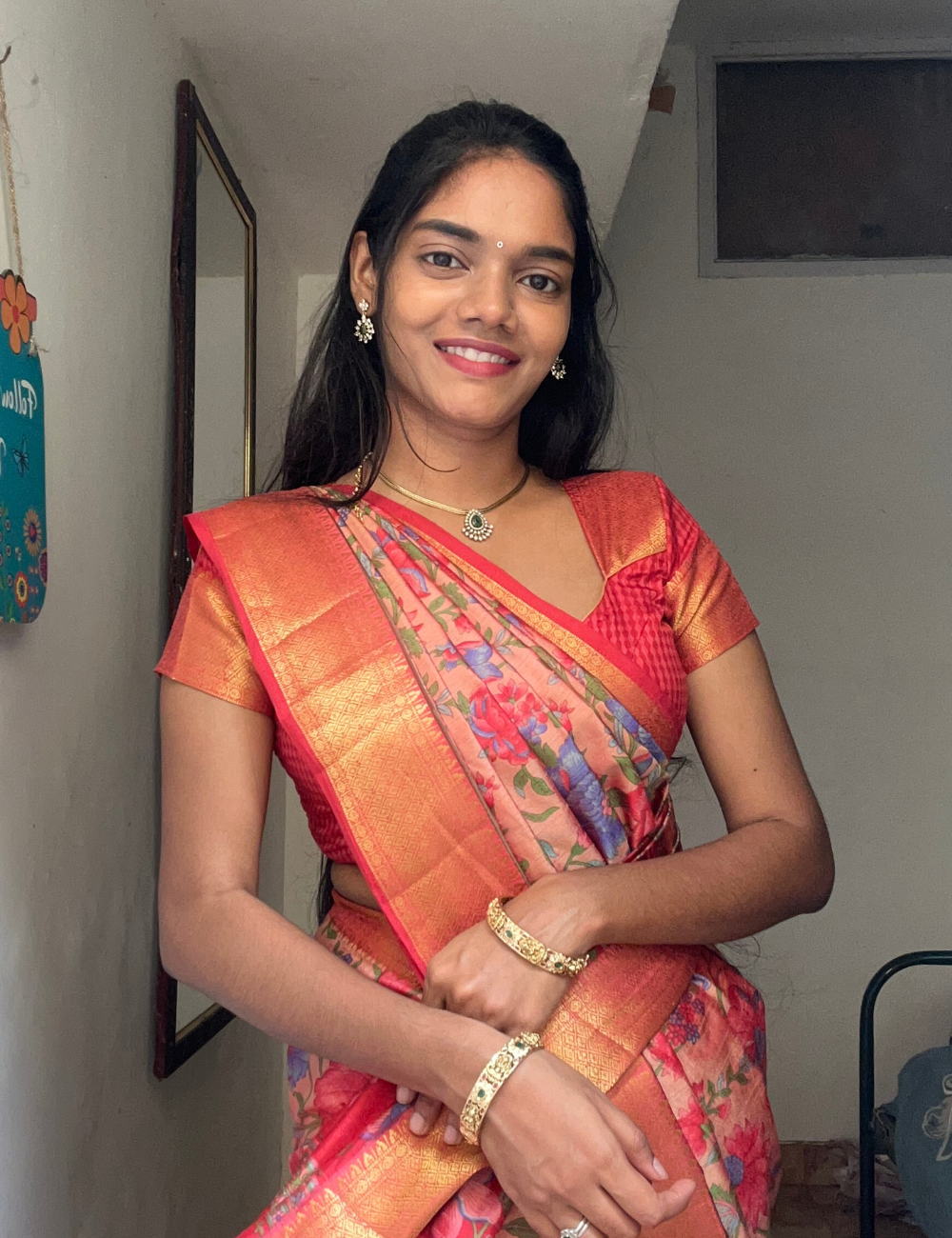 Peach pink Patola Silk Saree