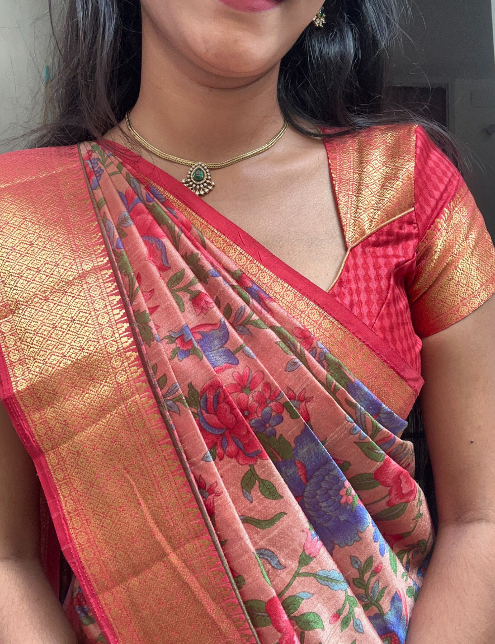 Peach pink Patola Silk Saree