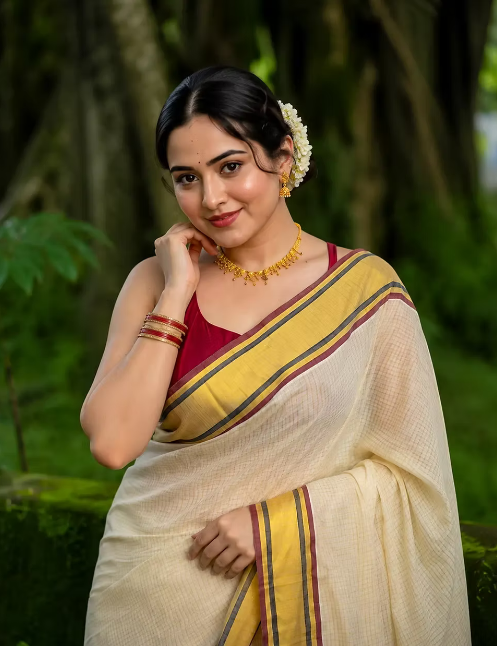 Maroon & Black Micro Checks Kasavu Cotton Saree For Women