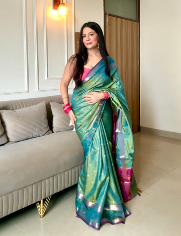 Green Semi Silk Pochampally Saree