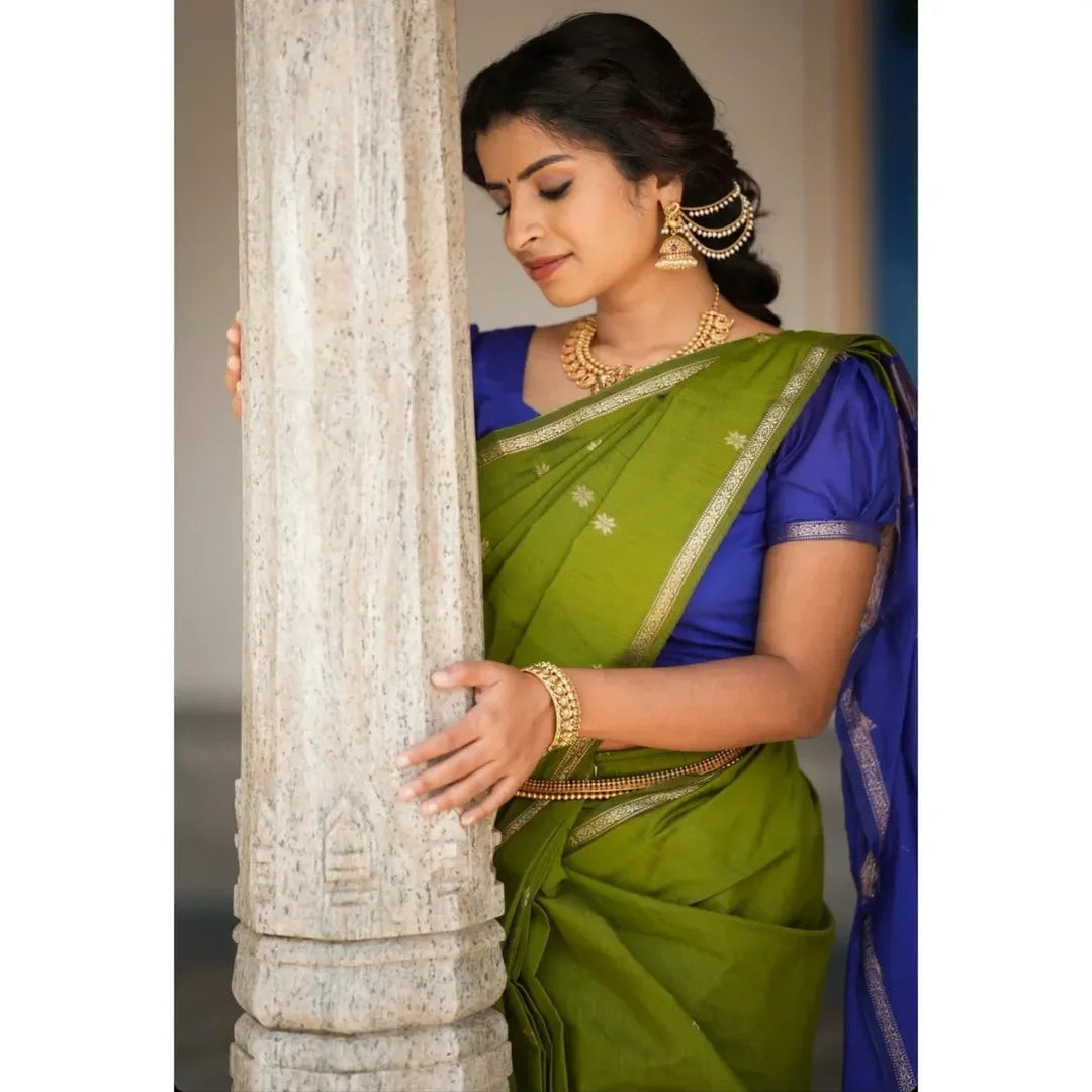 Light Green and Blue - Silk cotton Handloom Saree