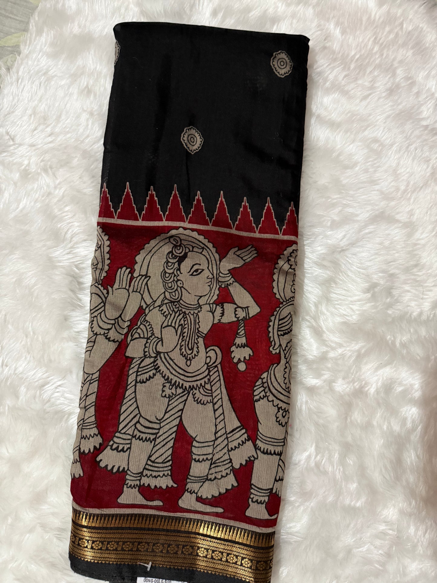 Black & Maroon Traditional Kalamkari Silk Nizam Border Saree