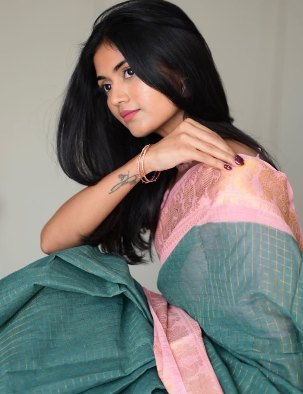 Dusty Teal Blue - Sungadi Cotton Saree