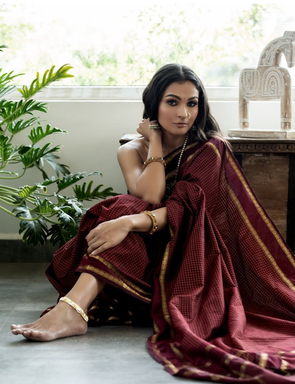 Brown - Andrea Jeremia inspired Silk Cotton Saree