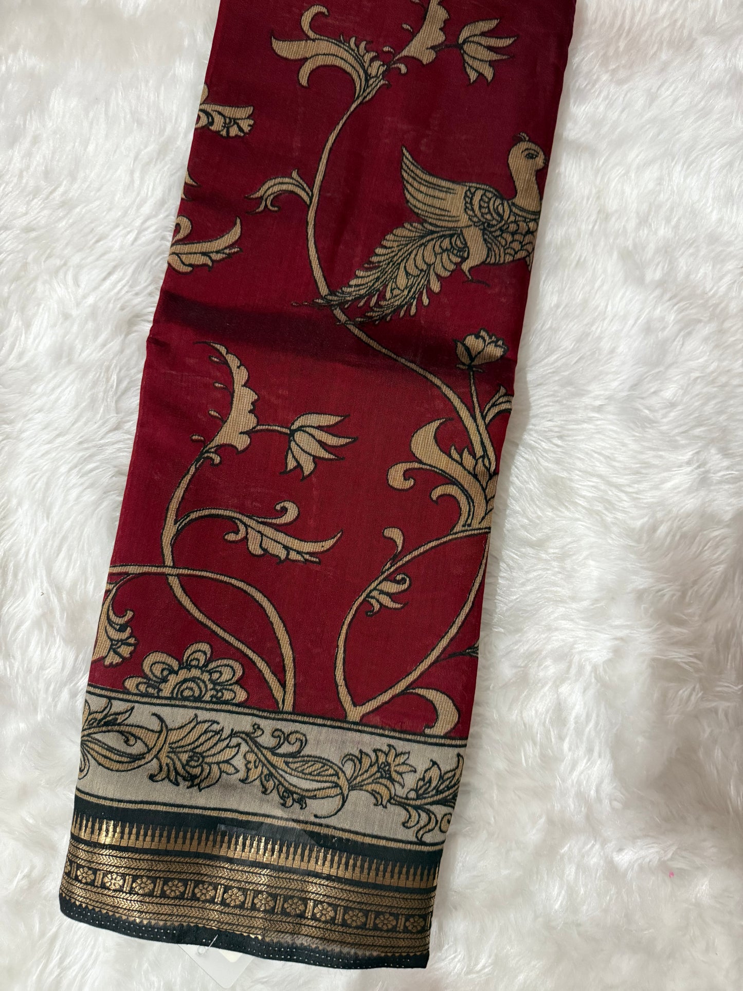 Maroon & Black Traditional Kalamkari Silk Nizam Border Saree