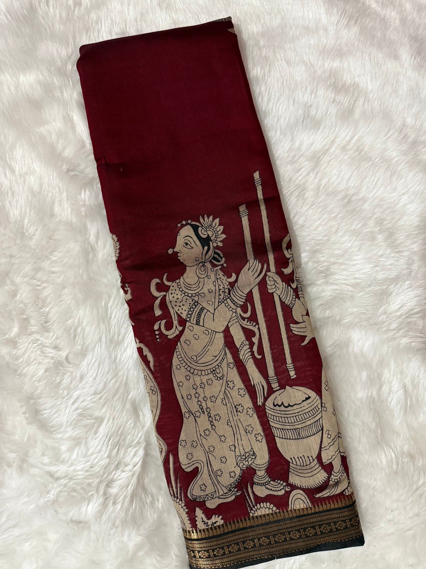 Maroon Traditional Kalamkari Silk Nizam Border Saree