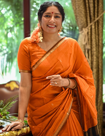 Orange and black - Heartbeat Anumol Silk cotton Handloom saree