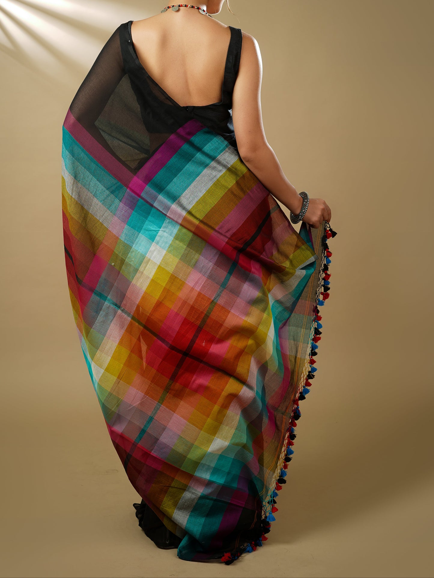 Rainbow Handloom Mul Cotton Saree (Black)