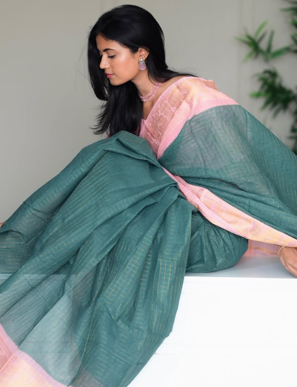 Dusty Teal Blue - Sungadi Cotton Saree