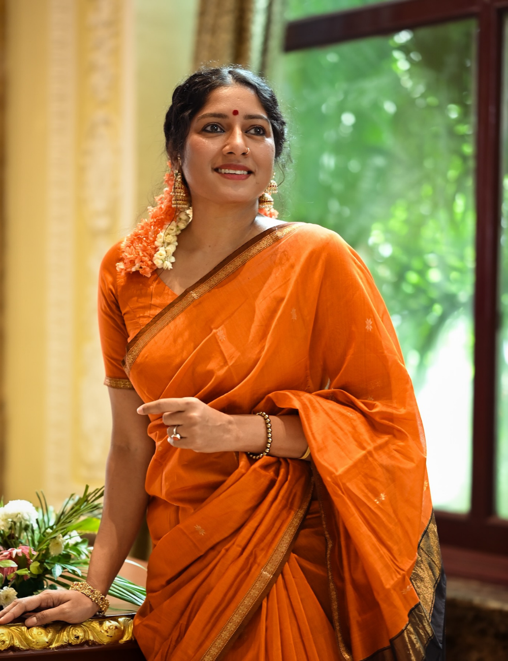 Orange and black - Heartbeat Anumol Silk cotton Handloom saree