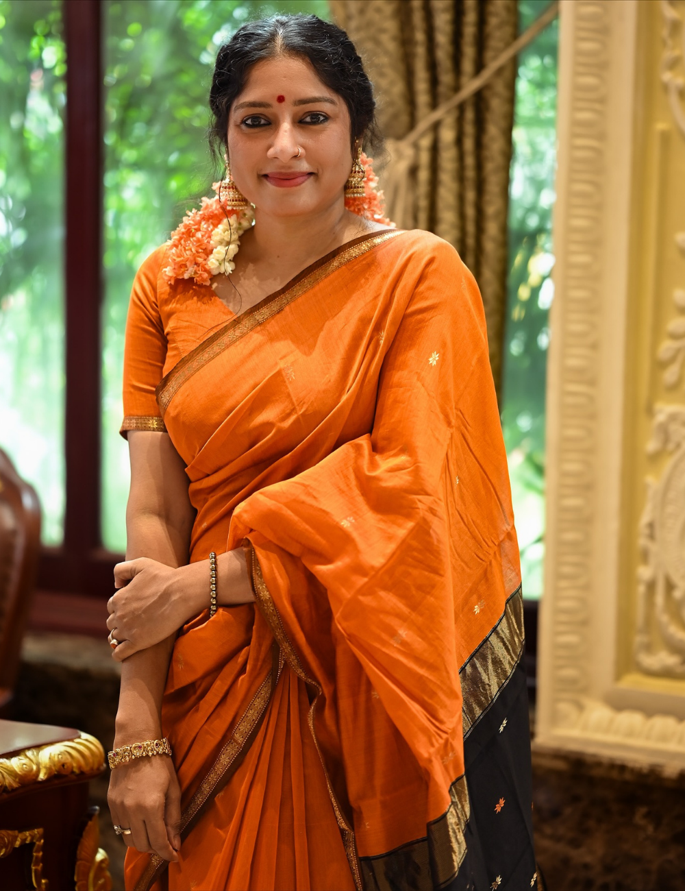 Orange and black - Heartbeat Anumol Silk cotton Handloom saree