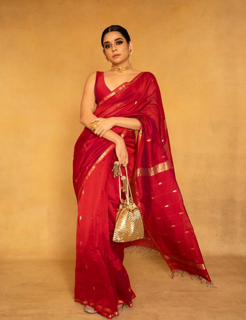 Red - Silk Cotton Handloom Saree