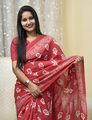 Peach Mul Cotton Saree