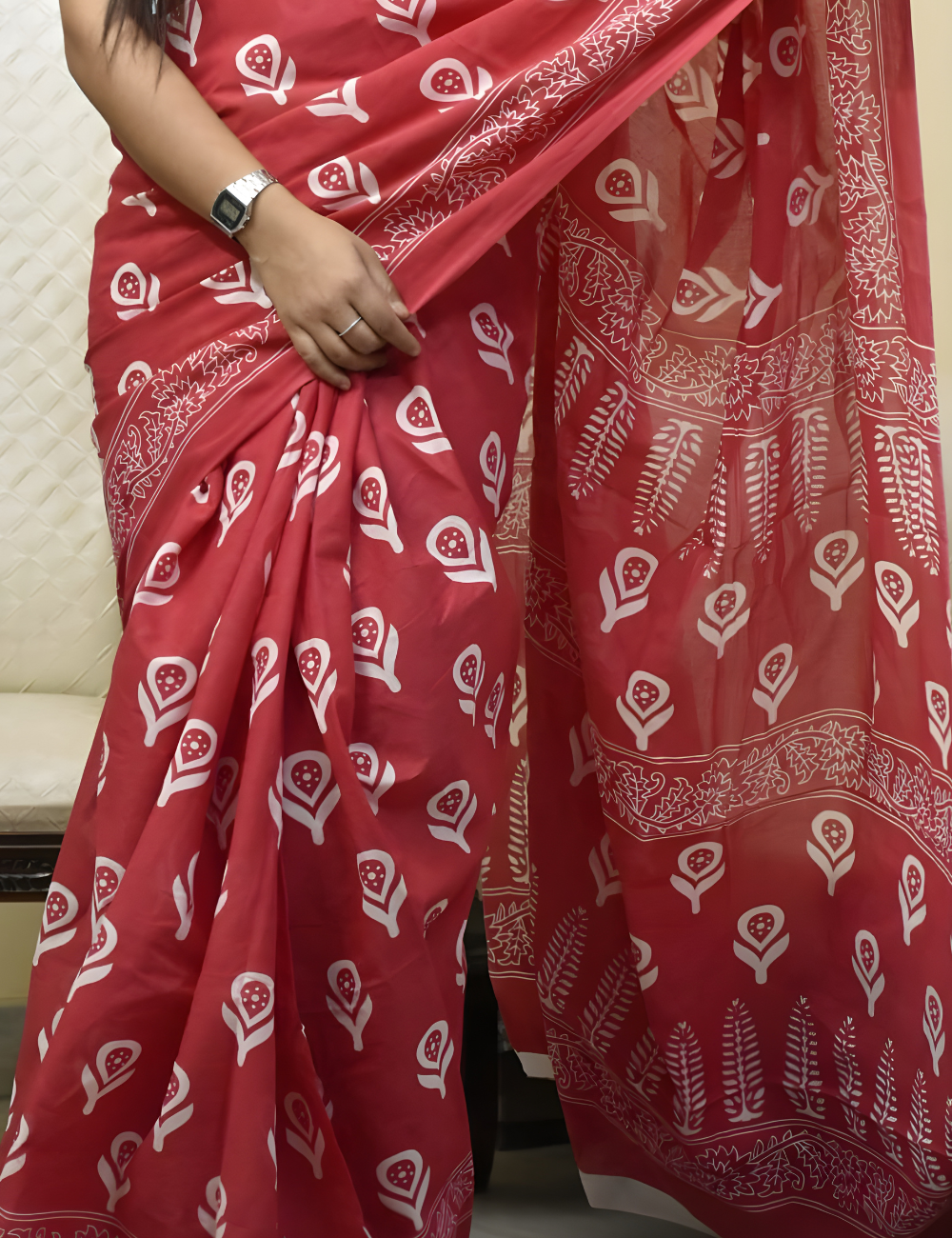 Peach Mul Cotton Saree