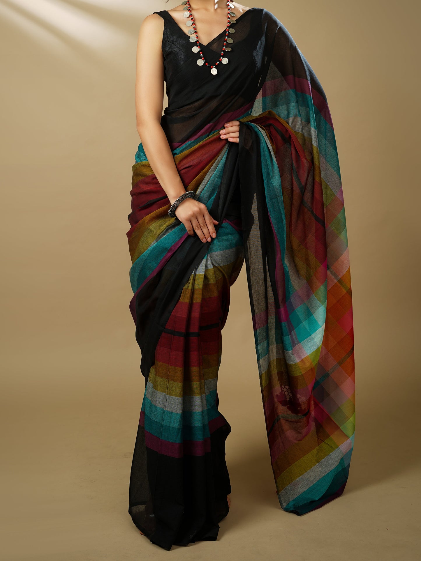 Rainbow Handloom Mul Cotton Saree (Black)