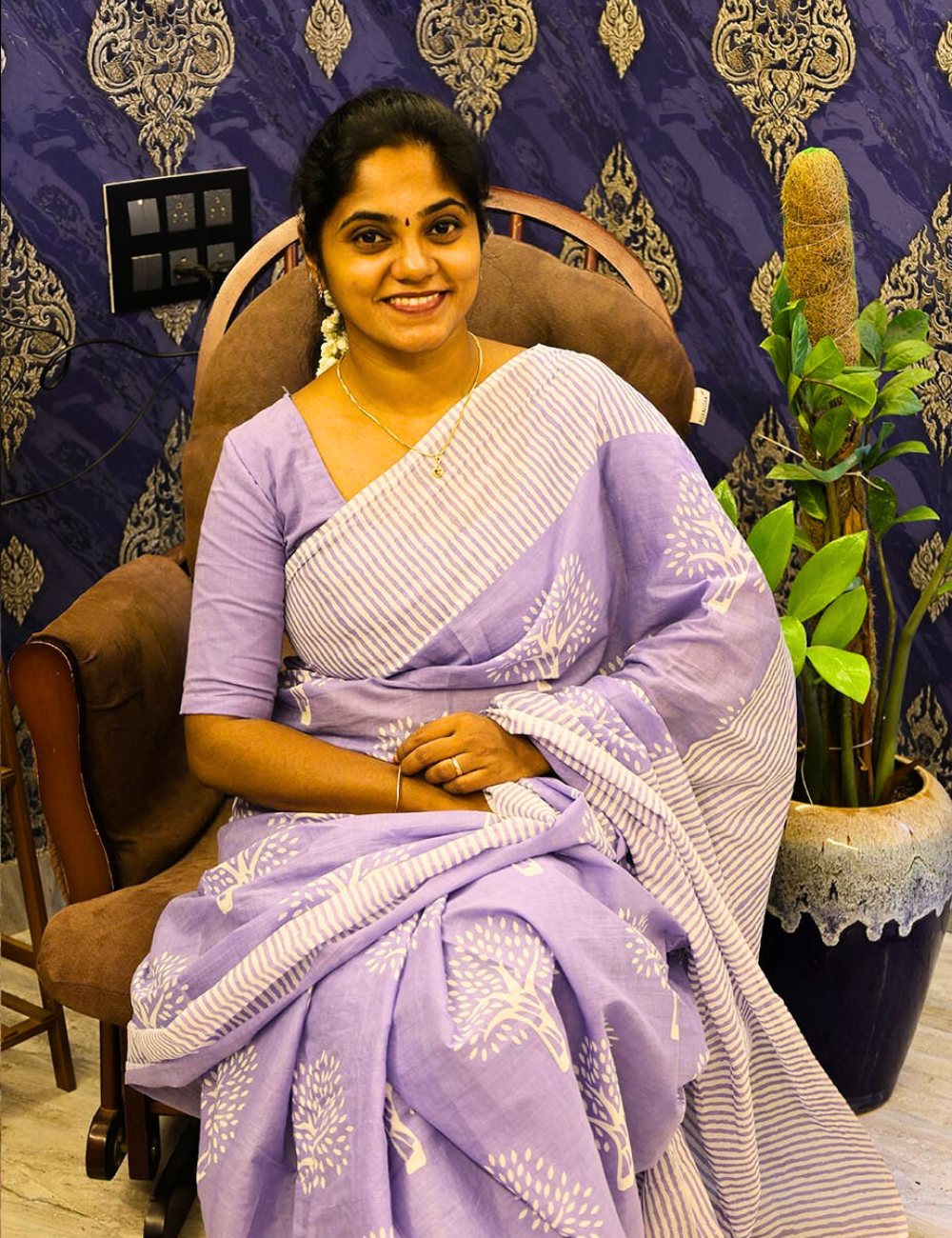 Lavender 100% Mul Cotton Saree