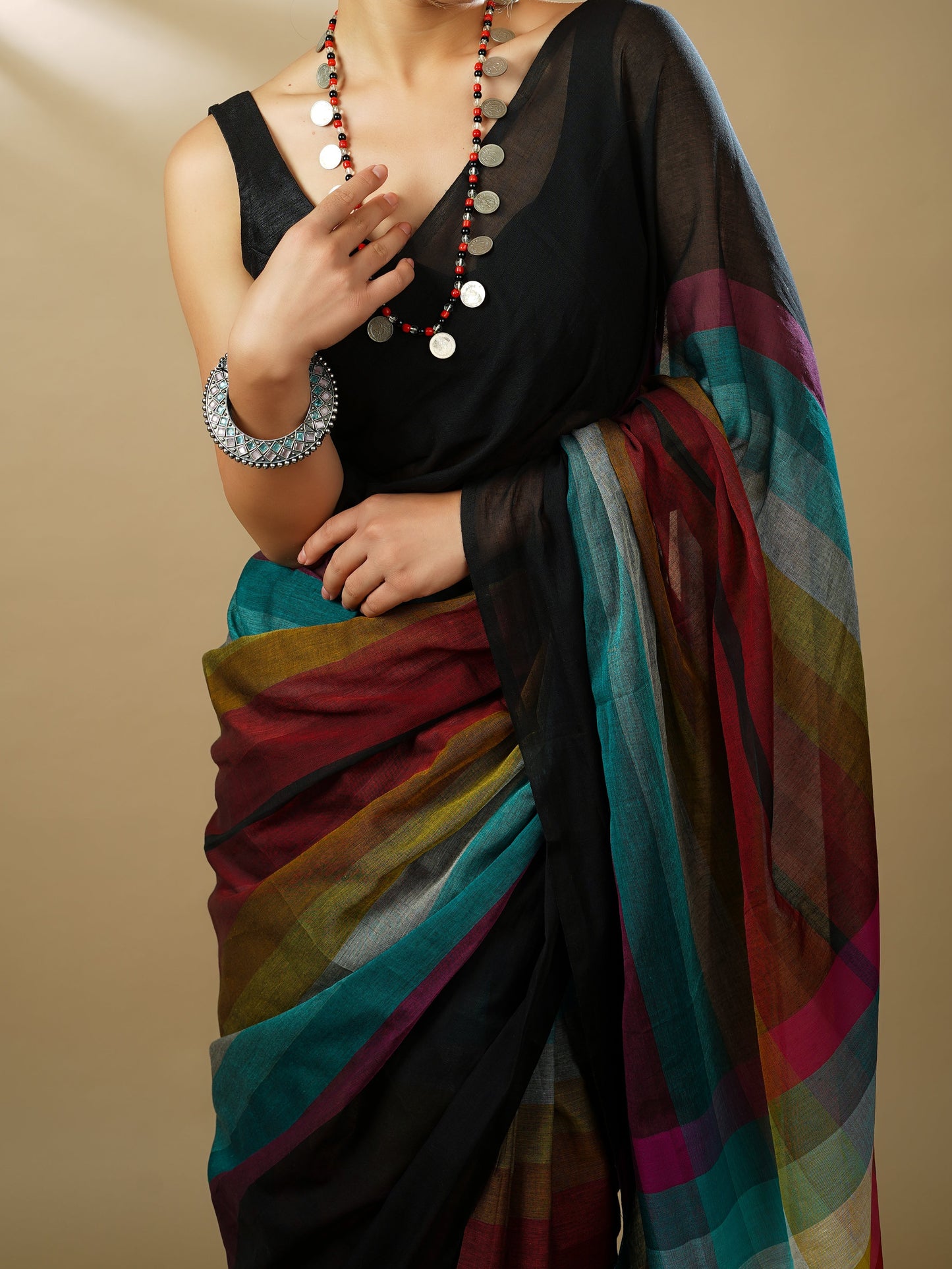 Rainbow Handloom Mul Cotton Saree (Black)