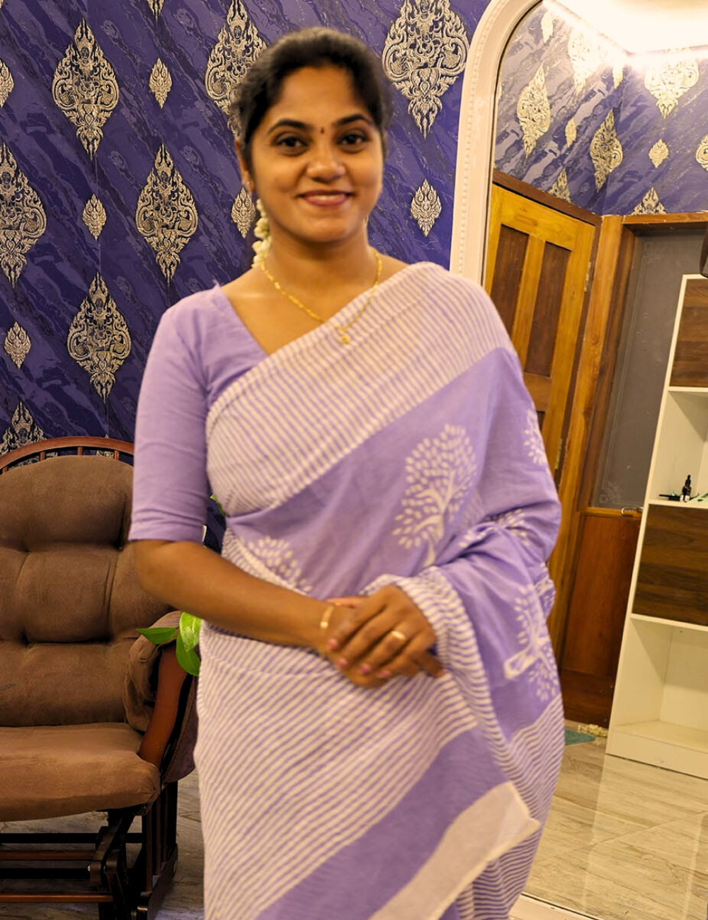 Lavender 100% Mul Cotton Saree